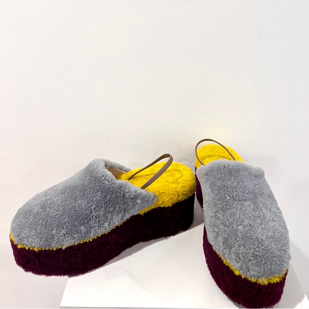 Fendi Multi Color Colorblock Platform Shearling Mules - Picture 10 of 12